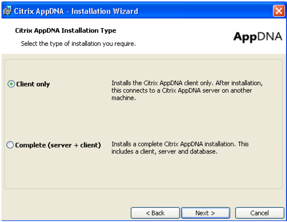 AppDNA Installation Wizard: Installation Type