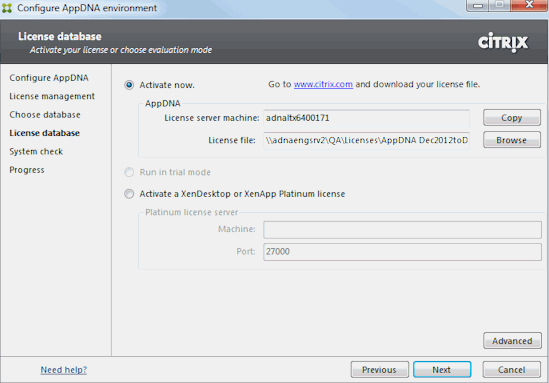 AppDNA License Activation for XenDesktop 7 or XenApp 6.5 FP2 Platinum