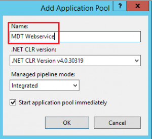 Add MDT Webservice IIS Application Pool