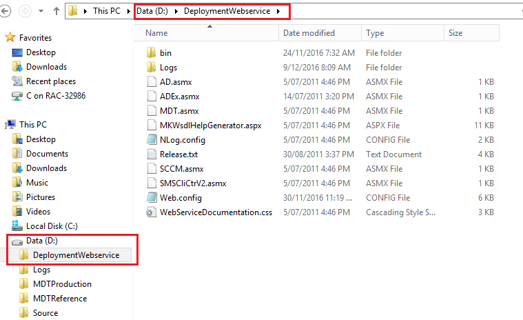 Deployment Webservice Folder