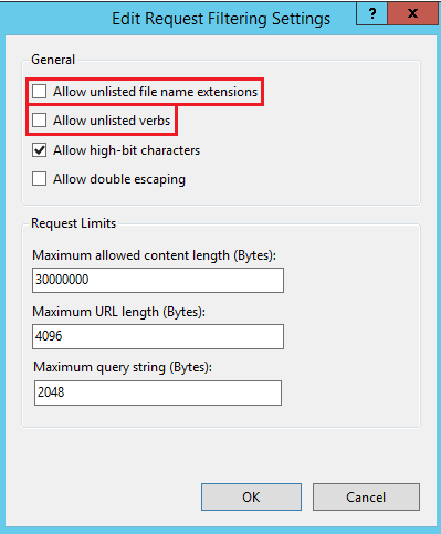 Request Filtering General Settings